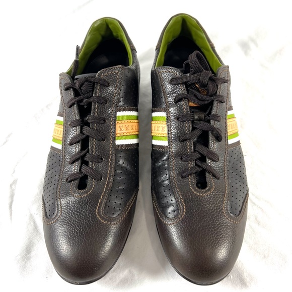 LOUIS VUITTON Brown Perforated Leather Striped Monogram Sneakers 7UK 8US - Picture 1 of 17